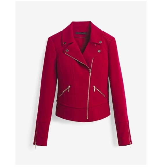 White House Black Market Jackets & Blazers - WHBM Red Moto Jacket Gold Button Burgundy Leather
